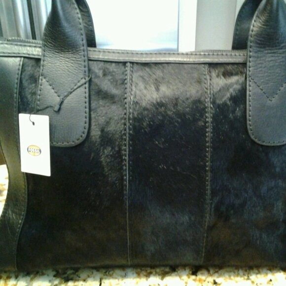 NWT Fossil Vintage Re-Issue VRI Satchel Top Zip Black Haircal - Picture 7 of 7